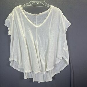 We The Free People Vega Top XS Ivory Oversized Boxy Distressed Raw Edges